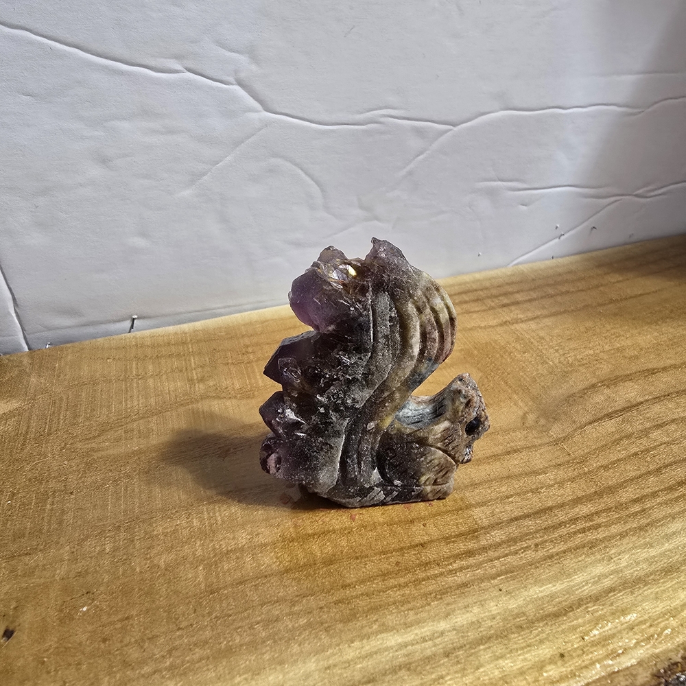 Hand Carved Amethyst Squirrel Figurine Purple Crystal Gemstone Decor